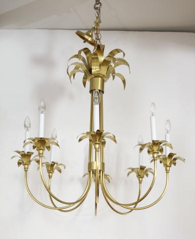 1950s Solid Brass Eight Arm Italian Flower Chandelier