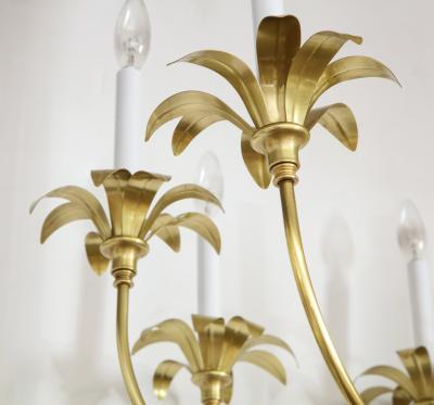 1950s Solid Brass Eight Arm Italian Flower Chandelier
