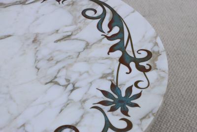 1950s Solid Brass Swan Legs Italian Coffee Table With Inlay Carrara Marble Top