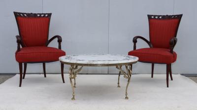 1950s Solid Brass Swan Legs Italian Coffee Table With Inlay Carrara Marble Top