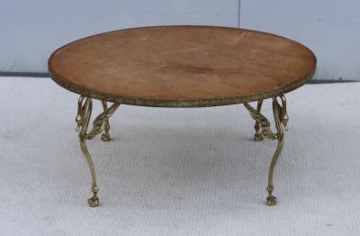 1950s Solid Brass Swan Legs Italian Coffee Table With Inlay Carrara Marble Top