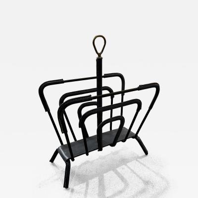 1950s Stitched Leather Magazine Rack by Jacques Adnet