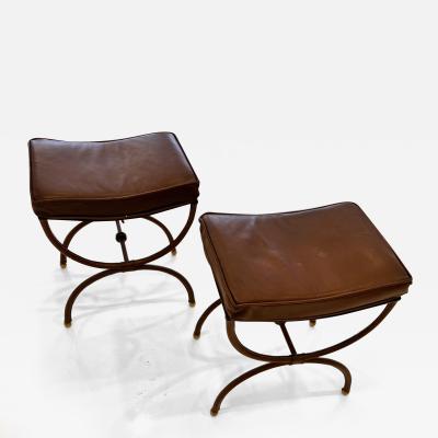 1950s Stitched Leather Stools by Jacques Adnet