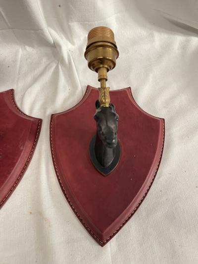 1950s Stitched leather sconces by Jacques Adnet