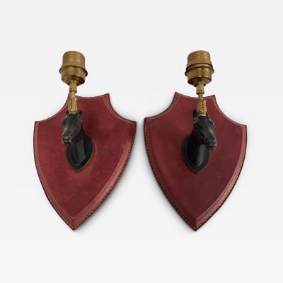 1950s Stitched leather sconces by Jacques Adnet