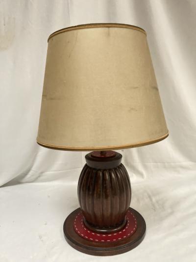 1950s Stitched leather table lamp By Jacques Adnet