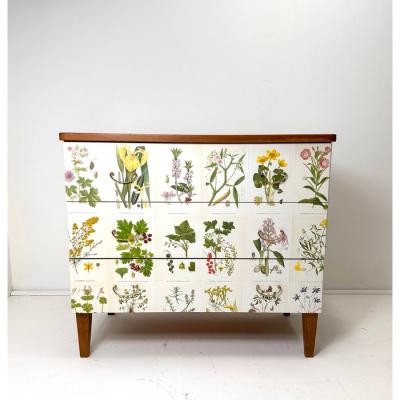 1950s Swedish Dresser With Nordens Flora Illustrations