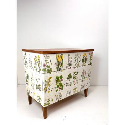 1950s Swedish Dresser With Nordens Flora Illustrations