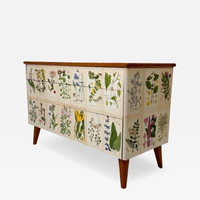 1950s Swedish Dresser With Nordens Flora Illustrations