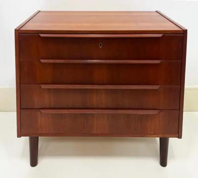 1950s Vintage Danish Modern Teak Cabinet with Lock and 4 Drawers