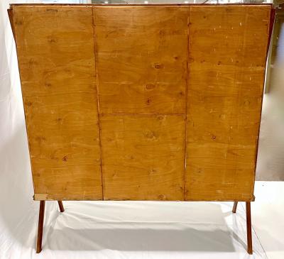 1950s Vintage Italian Maple Burl Wood Cabinet Bar with Cream Leather Panels