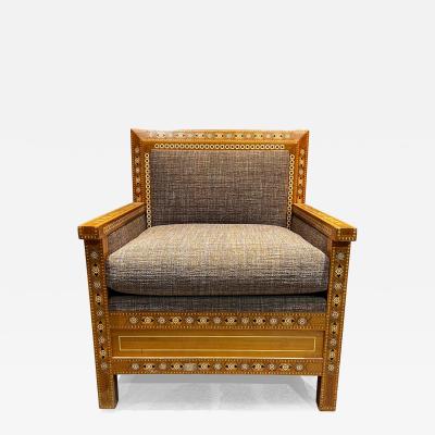 1950s Vintage Moroccan Armchair Wood Marquetry North Africa