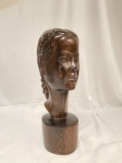 1950s carved pear wood sculpture showing an African woman head