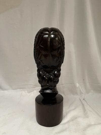 1950s carved pear wood sculpture showing an African woman head