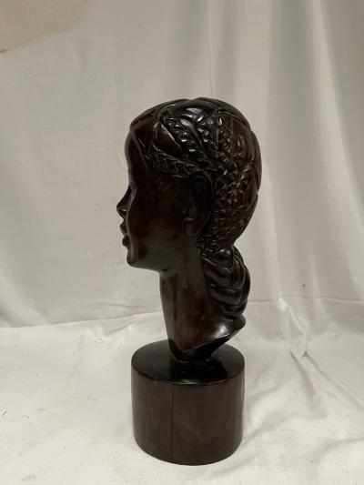1950s carved pear wood sculpture showing an African woman head