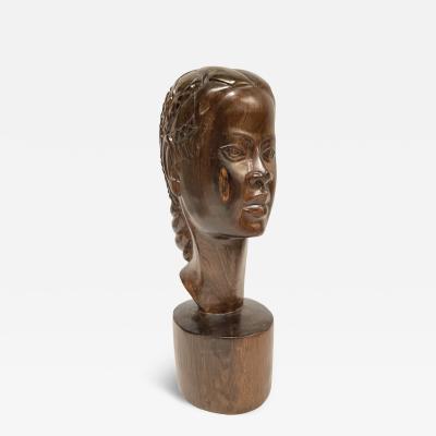 1950s carved pear wood sculpture showing an African woman head