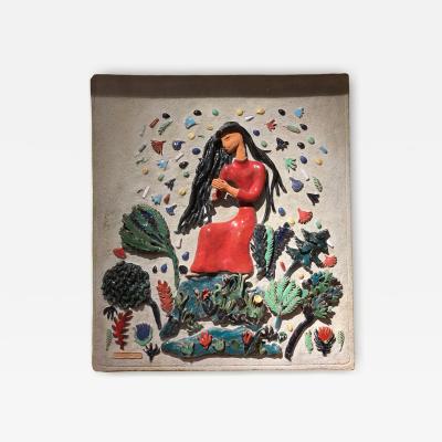 1950s frieze by Violette Vana concrete and pottery