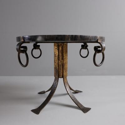 1950s marble topped side table with faded gilt iron base Spain