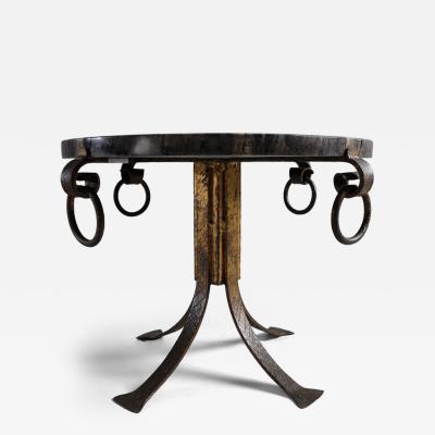 1950s marble topped side table with faded gilt iron base Spain
