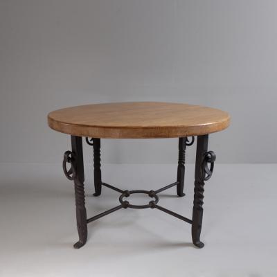 1950s oak topped wrought iron occasional table Belgium