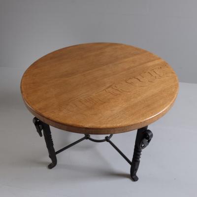 1950s oak topped wrought iron occasional table Belgium