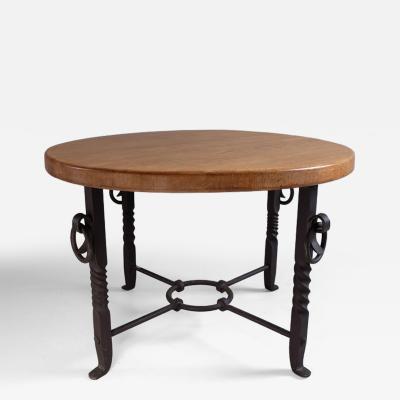 1950s oak topped wrought iron occasional table Belgium