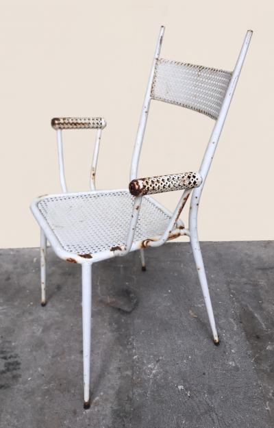 1950s perforated sheet metal furniture in the style of Mathieu Mat got