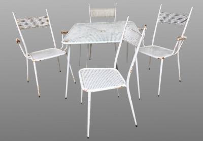 1950s perforated sheet metal furniture in the style of Mathieu Mat got