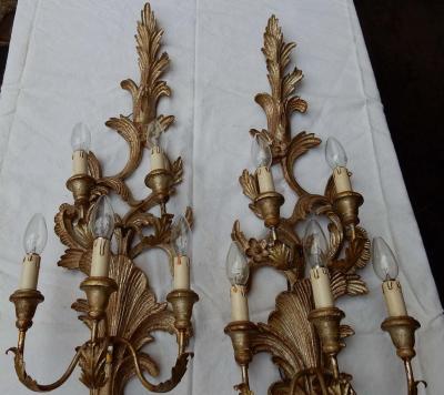 1950s to 1970s Era Pair of Sconces Silvered Wood in the Style of Louis XV