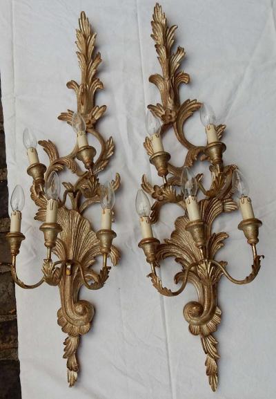 1950s to 1970s Era Pair of Sconces Silvered Wood in the Style of Louis XV