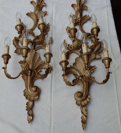 1950s to 1970s Era Pair of Sconces Silvered Wood in the Style of Louis XV