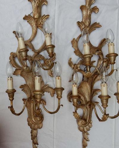 1950s to 1970s Era Pair of Sconces Silvered Wood in the Style of Louis XV