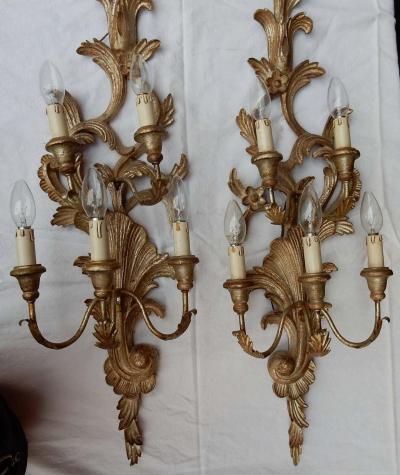 1950s to 1970s Era Pair of Sconces Silvered Wood in the Style of Louis XV