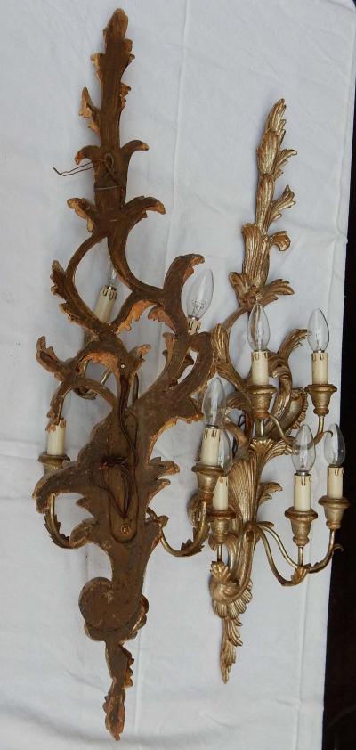 1950s to 1970s Era Pair of Sconces Silvered Wood in the Style of Louis XV