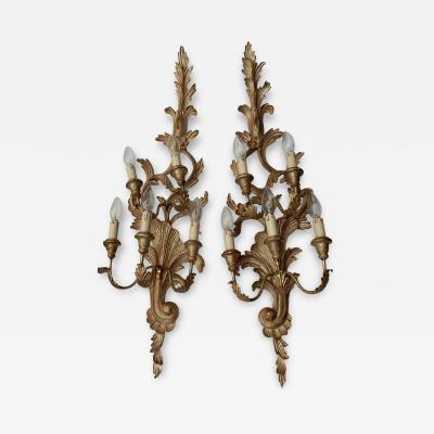 1950s to 1970s Era Pair of Sconces Silvered Wood in the Style of Louis XV