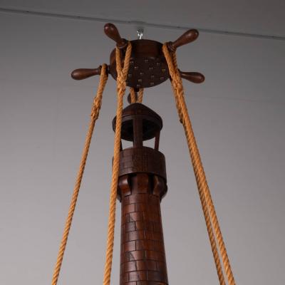 1950s wooden maritime hanging light France