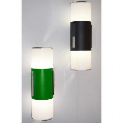 1960 Italian Pair of 2 Black 2 Forest Green White Tall Ceiling Wall Lights