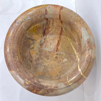 1960 Neoclassical Italian Carved Pink Red Marble Big Tazza Bowl with White Veins