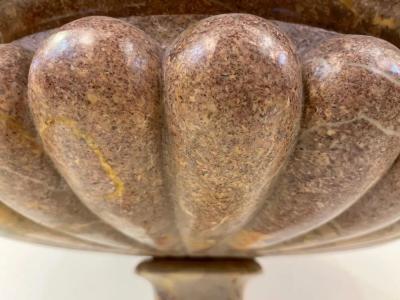 1960 Neoclassical Italian Carved Pink Red Marble Big Tazza Bowl with White Veins