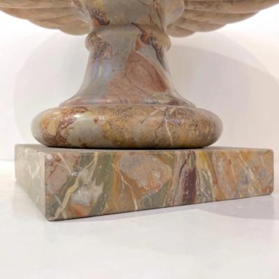 1960 Neoclassical Italian Carved Pink Red Marble Big Tazza Bowl with White Veins