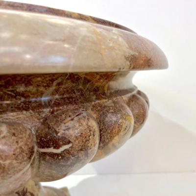 1960 Neoclassical Italian Carved Pink Red Marble Big Tazza Bowl with White Veins