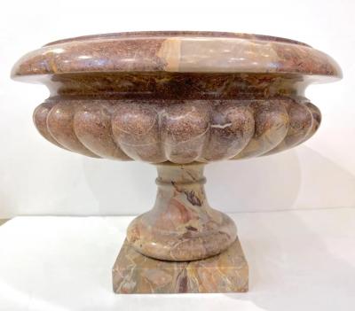 1960 Neoclassical Italian Carved Pink Red Marble Big Tazza Bowl with White Veins