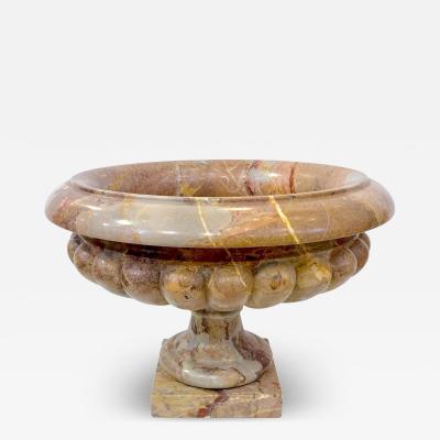 1960 Neoclassical Italian Carved Pink Red Marble Big Tazza Bowl with White Veins