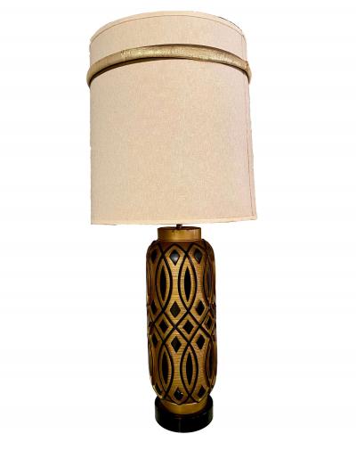 1960 s Gold and Black Ceramic Lamp with Original Shade