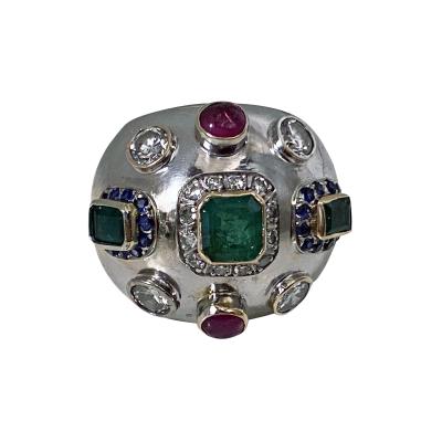 1960 s Sputnik Gold Diamond and Gemstone Ring 