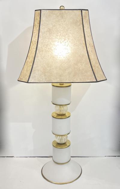 1960s Albarelli Italian Pair Tall Matte White Gold Murano Glass Table Lamps