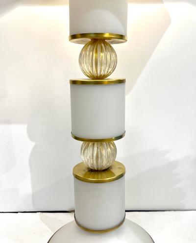 1960s Albarelli Italian Pair Tall Matte White Gold Murano Glass Table Lamps