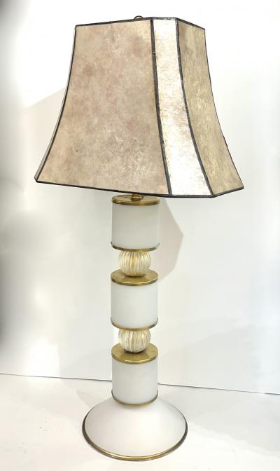 1960s Albarelli Italian Pair Tall Matte White Gold Murano Glass Table Lamps