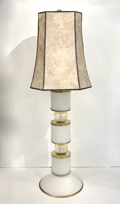 1960s Albarelli Italian Pair Tall Matte White Gold Murano Glass Table Lamps