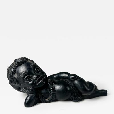 1960s Black Lava Sculpture Coco Joe Lover Boy Hawaii Signed